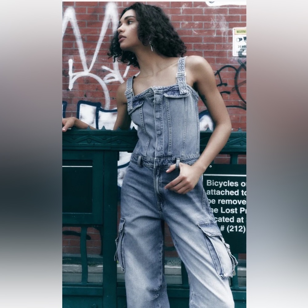 ZARA NWT WOMAN TRF DENIM CARGO JUMPSUIT BLUE | 8197/238 293/015 - Picture 8 of 11